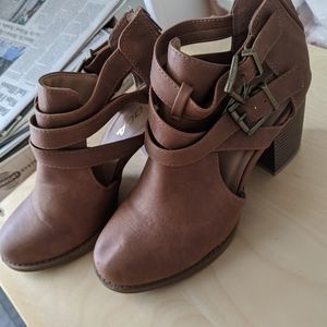 Brown ankle heeled boots
